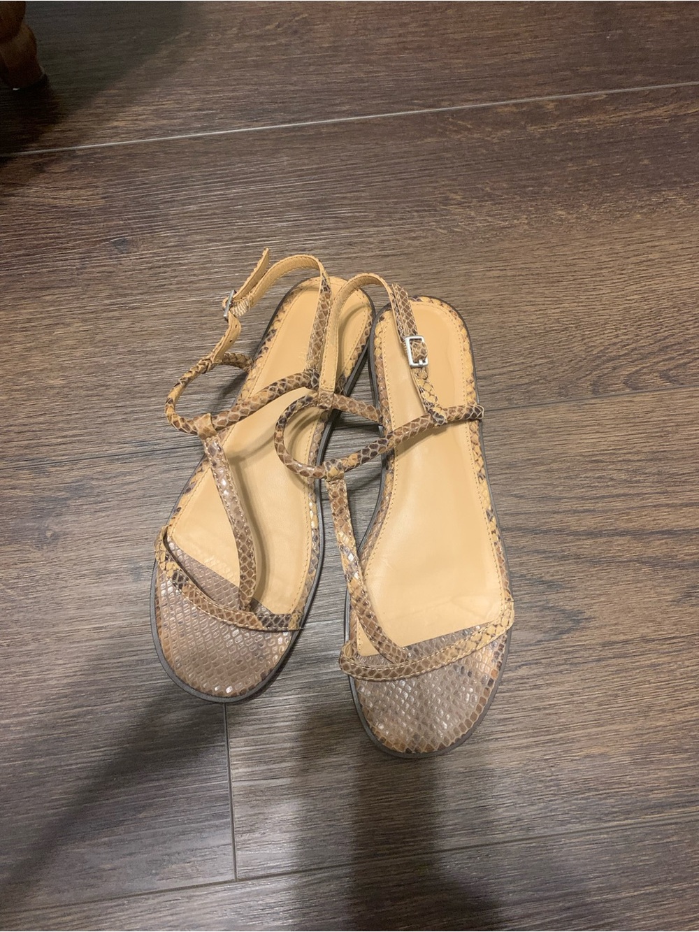 Madewell Tan Snakeskin-Texture Sling Sandals